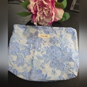 Blue Embroidered Floral Pouch